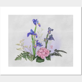 Ikebana watercolor with irises Posters and Art